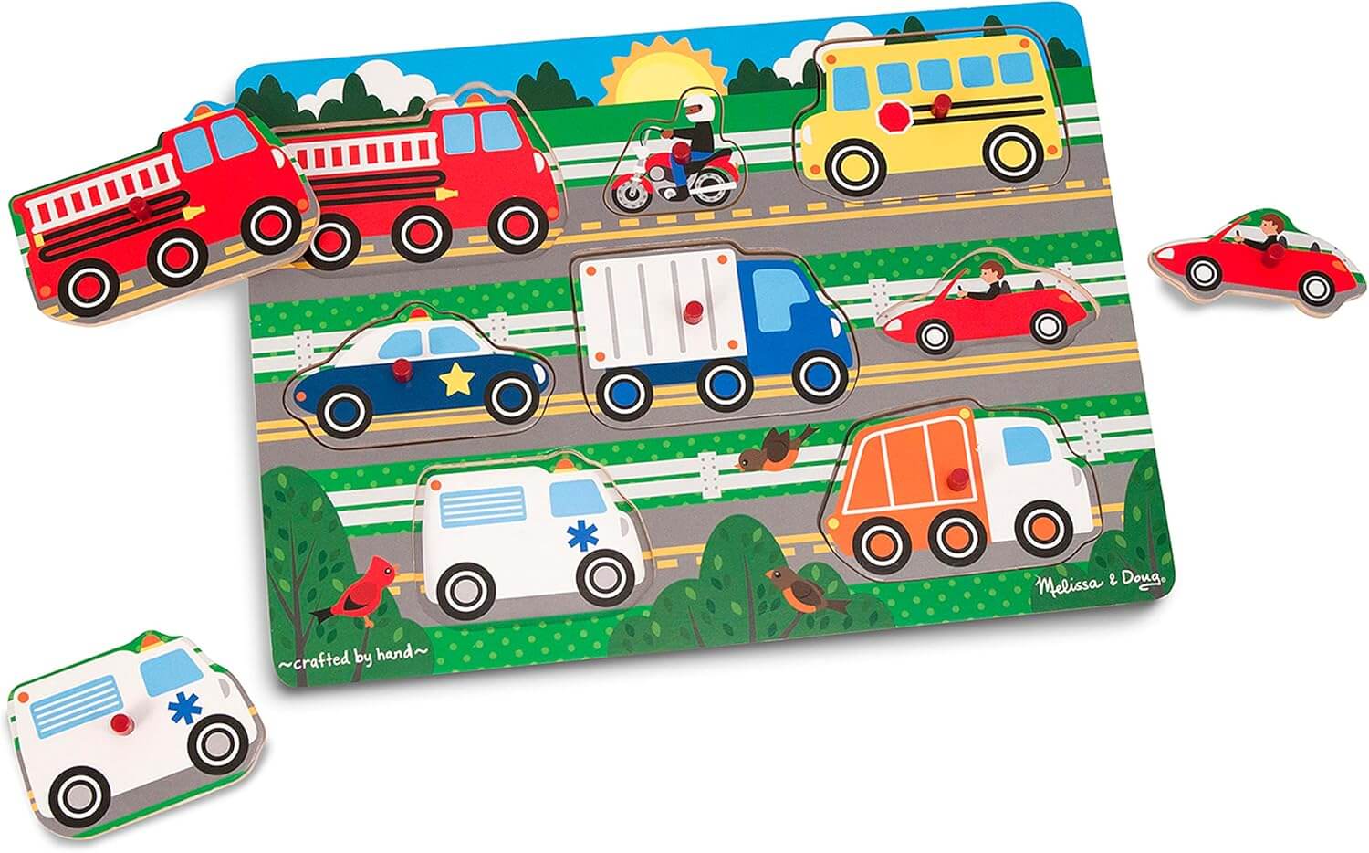 Melissa and Doug Vehicles Wooden Peg Puzzle 8 Pieces